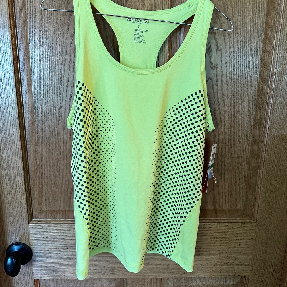 Ideology Performance Shelf Bra Tank.  NWT.  Yellow-Green/Black Racer Back.